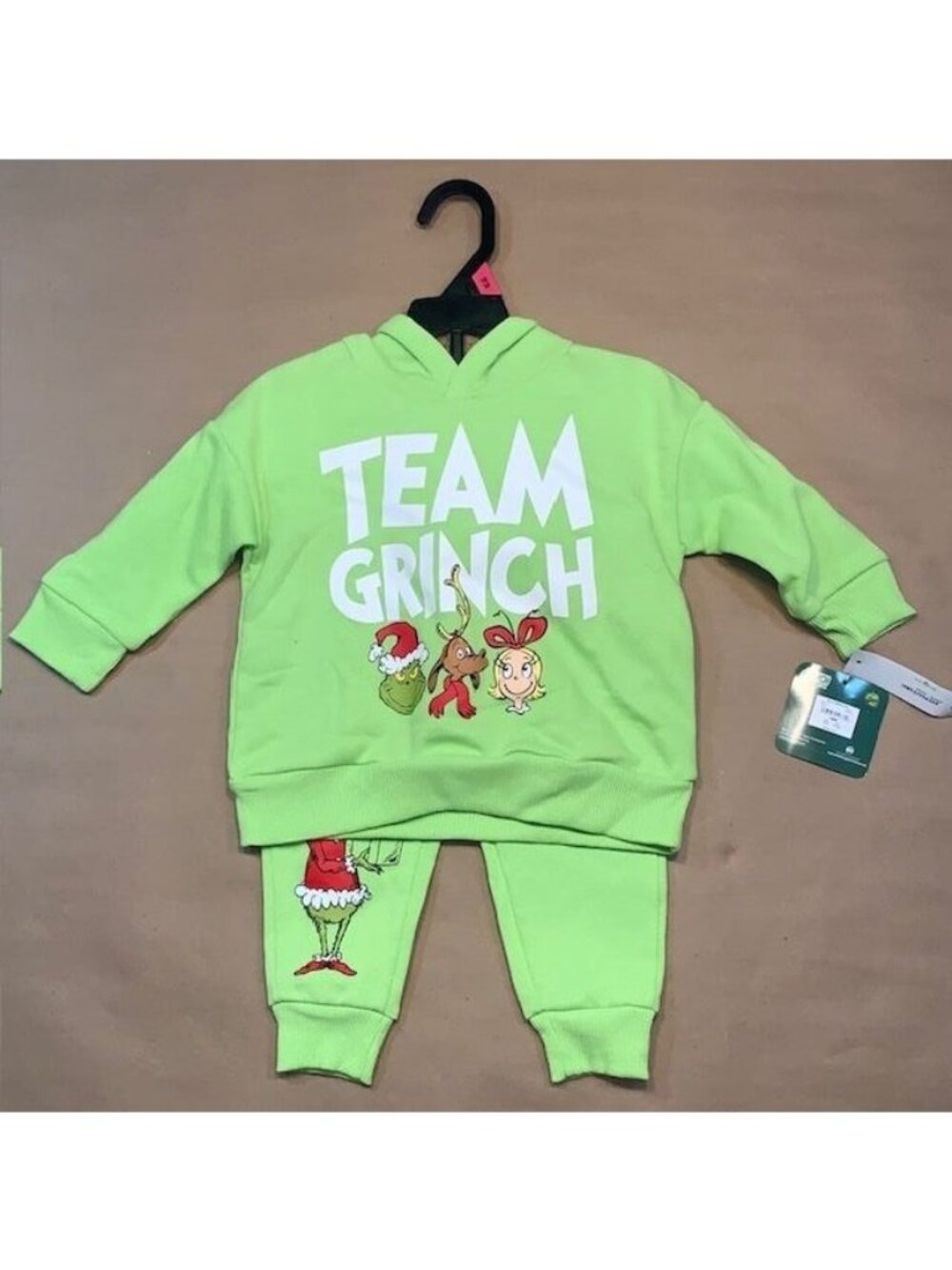 Team Grinch Christmas Baby Outfit 18 Months Long Sleeve Hoodie and Pants NWT